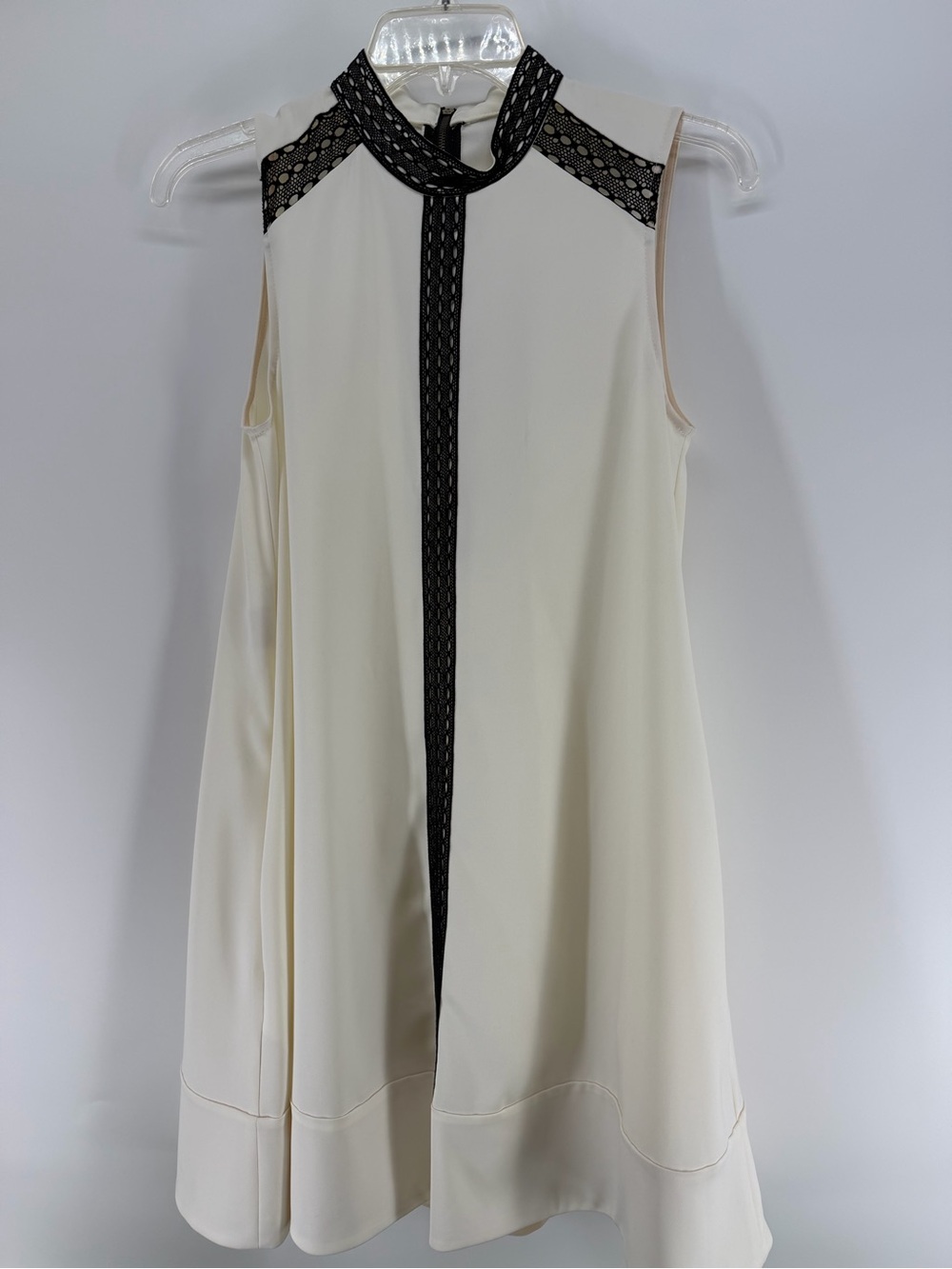 RACHEL Rachel Roy Cream Sleeveless Dress with Black Lace Trim
